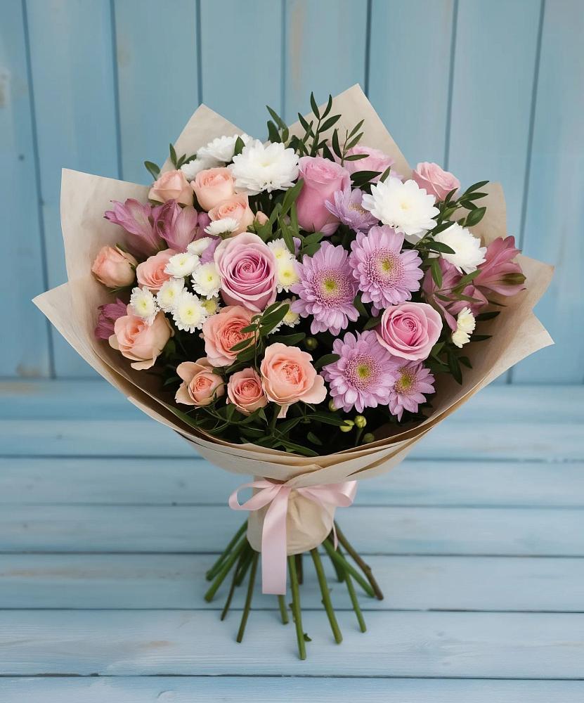 Букет цветов из: Хризантемы, Розы и Альстромерии в Нижнем Карачане