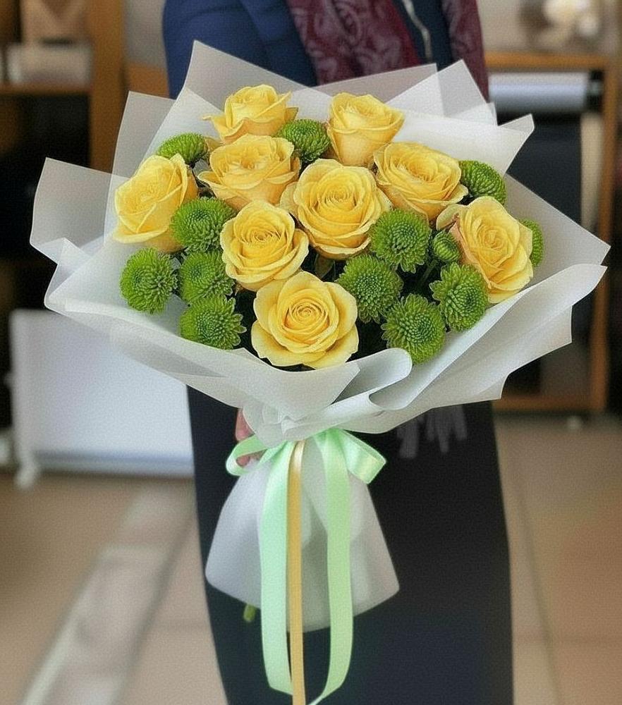 Букет цветов из: Хризантемы и Розы в Нижнем Карачане