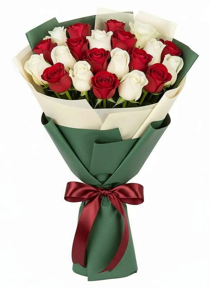 Букет Микс из красных и белых роз в Нижнем Карачане