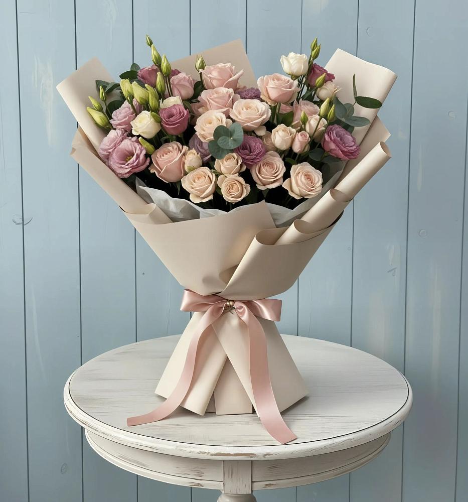 Букет цветов из: Розы и Лизиантусы в Нижнем Карачане