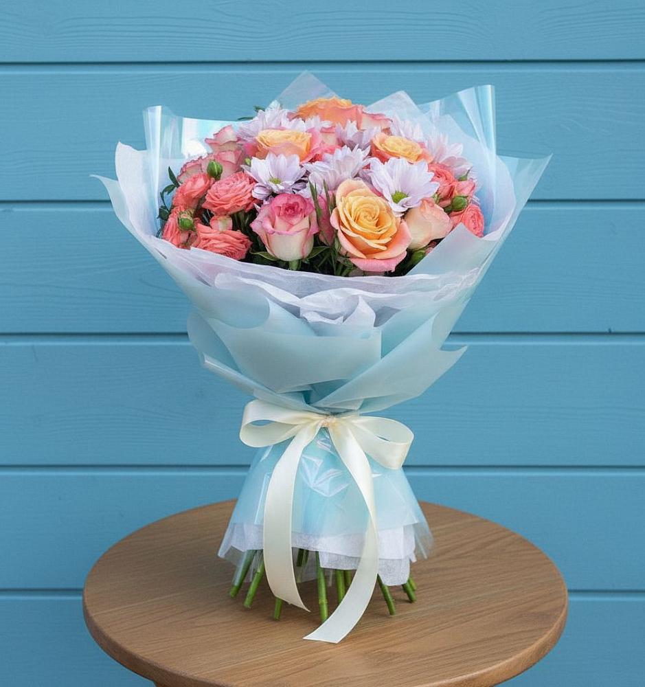 Букет цветов из: Хризантемы и Розы в Нижнем Карачане