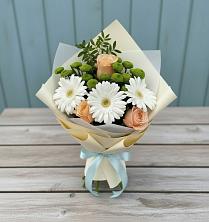 Букет цветов из:  Герберы, Розы и Хризантемы в Нижнем Карачане